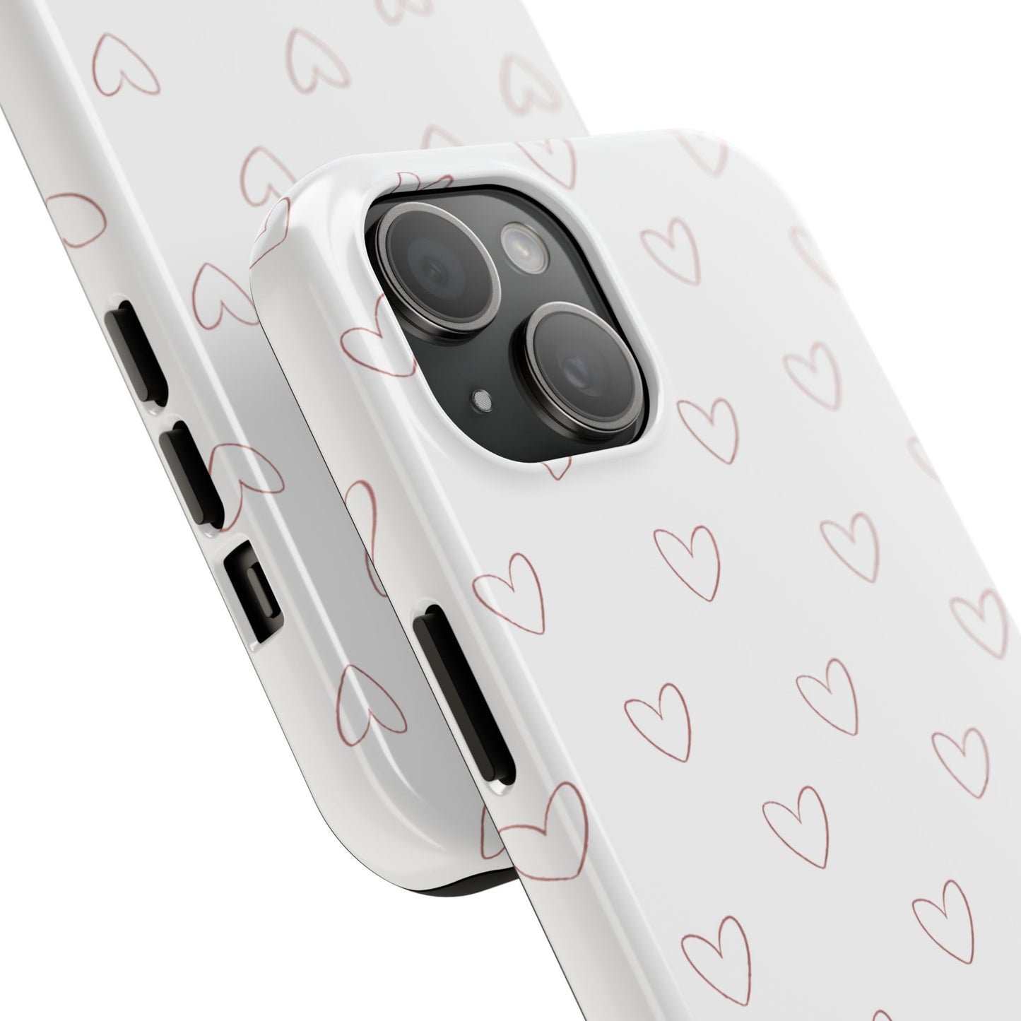 Hand-Drawn Hearts Tough Phone Case | Minimal Pink Heart Pattern