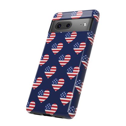 Patriotic American Flag Heart Phone Case – Tough Shockproof, USA Stars & Stripes for Iphone, Samsung Galaxy and Pixel