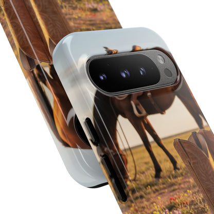 Western Cowboy Boots Phone Case – Rustic Horse Sunset Tough Case (iPhone, Samsung, Pixel)