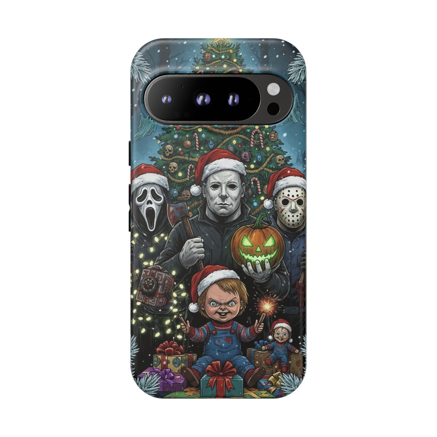 Christmas Horror Phone Case – Festive Slasher Collage Tough Case (iPhone, Samsung, Pixel)
