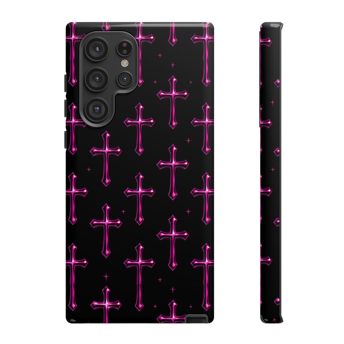 Neon Pink Cross Pattern Phone Case | Tough Protective Case for Iphone, Samsung Galaxy and Pixel