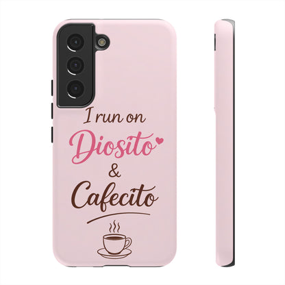I Run on Diosito y Cafecito Phone Case, Pink Aesthetic Latina Faith Coffee Case, Girly Protective iPhone Samsung Cover