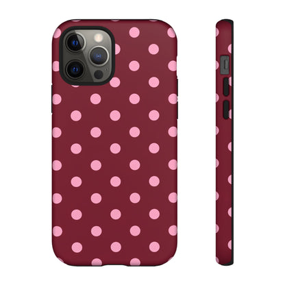 Pink Polka Dot Phone Case – Cute Aesthetic Tough Protective Phone Cover for Iphone, Samsung Galaxy and Pixel
