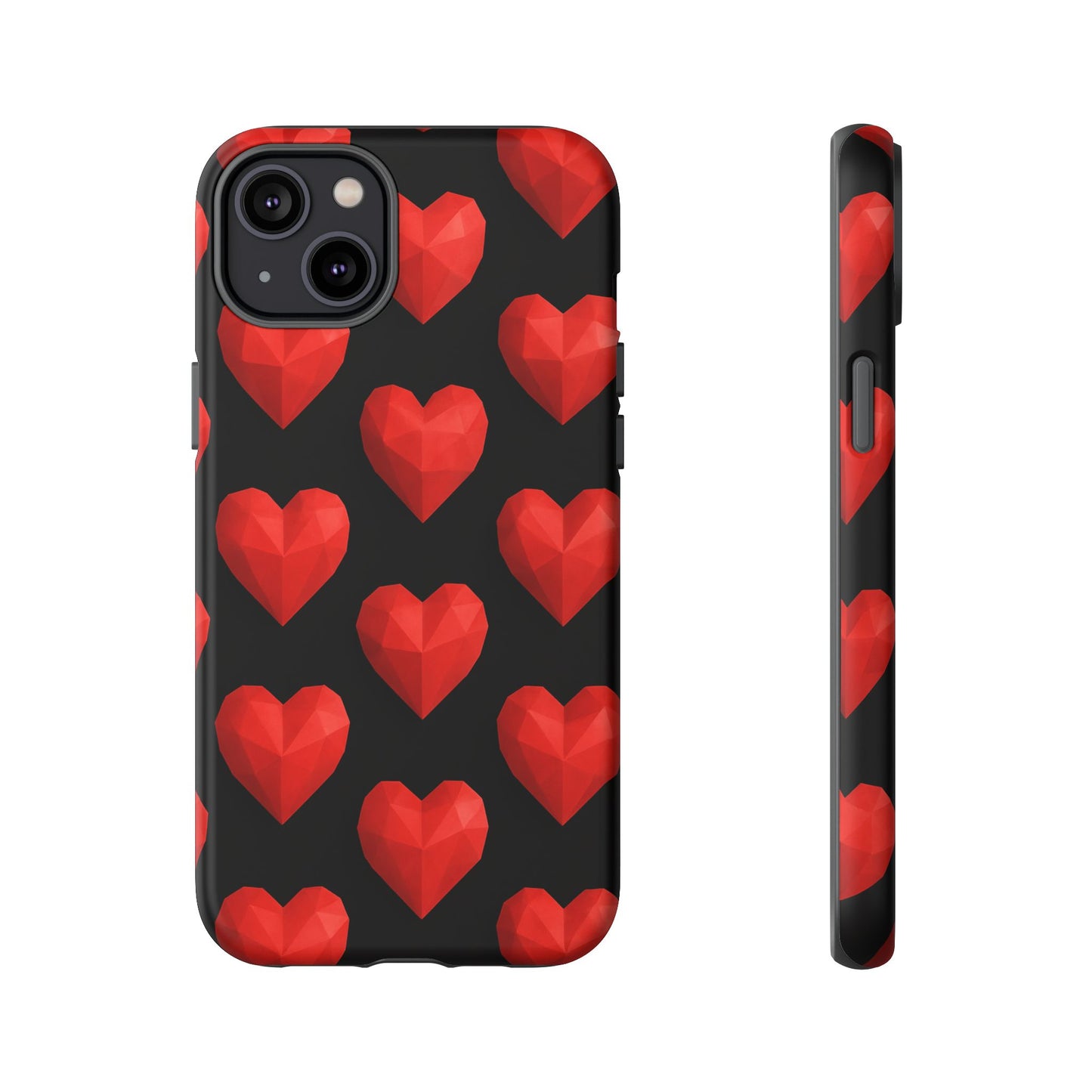 Red Heart Phone Case – Geometric Heart Pattern Tough Case (Black)