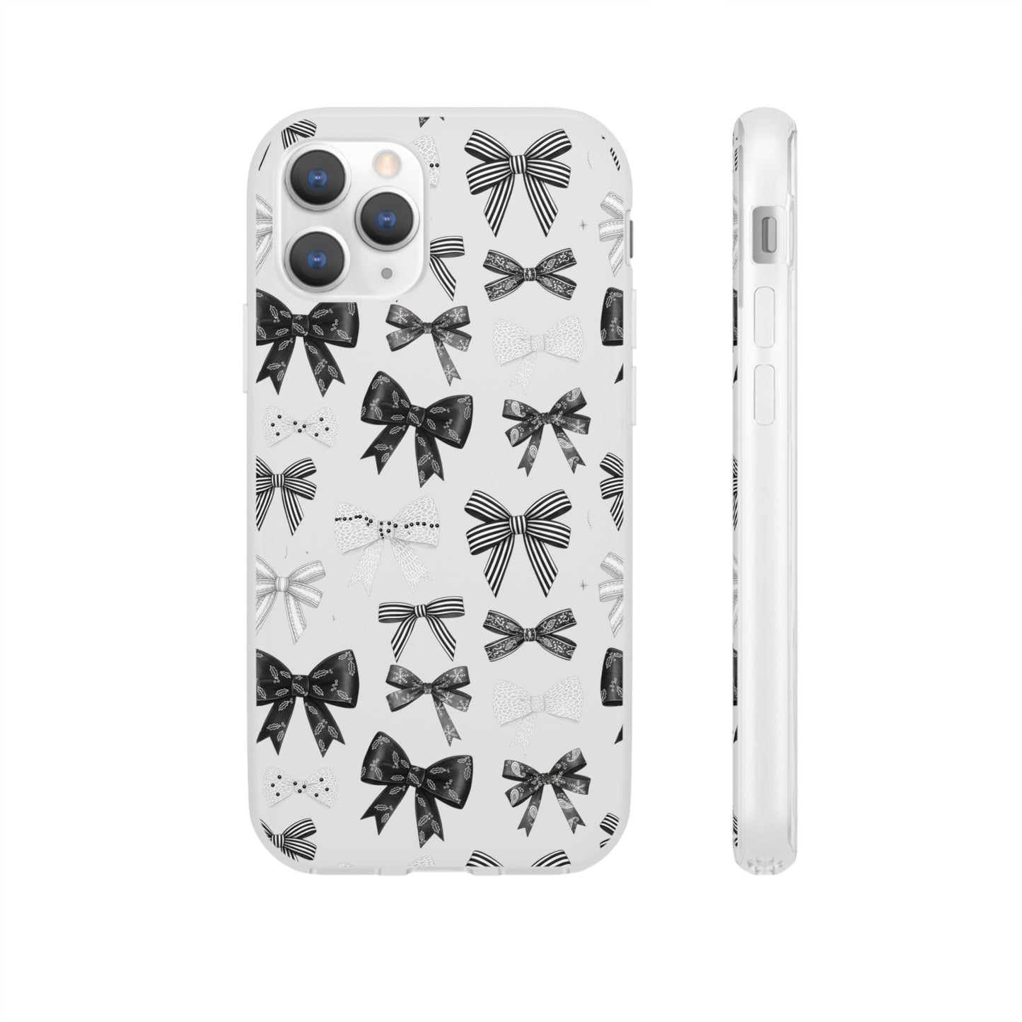 Black & White Bow Pattern Phone Case | Minimal Coquette Flexi Case