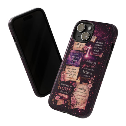Christian Bible Verse Phone Case Pink Floral Faith Tough Protective Cover Gift