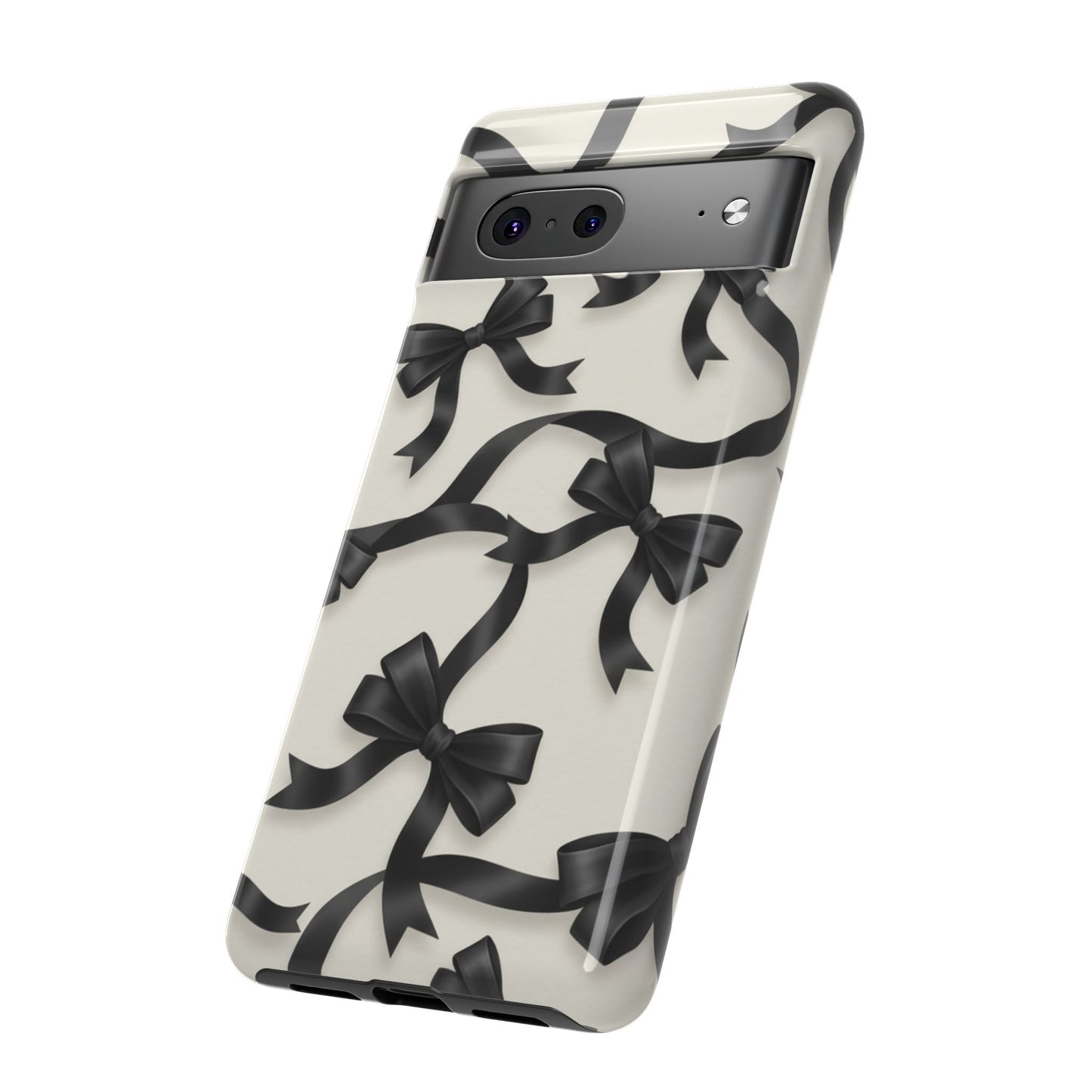 Black Ribbon Bow Phone Case, Minimal Bow Pattern Tough Protective Case