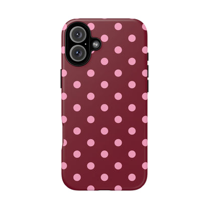 Pink Polka Dot Phone Case – Cute Aesthetic Tough Protective Phone Cover for Iphone, Samsung Galaxy and Pixel