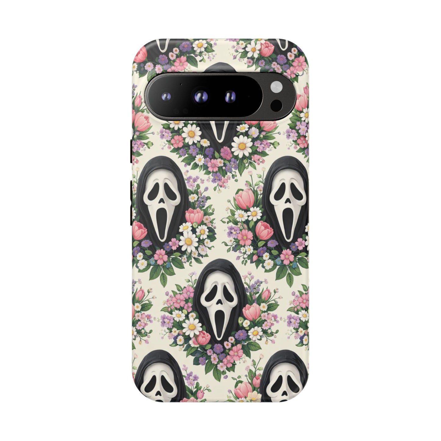 Floral Ghost Face Aesthetic Phone Case – Cute Spooky Tough Cover