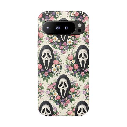 Floral Ghost Face Aesthetic Phone Case – Cute Spooky Tough Cover