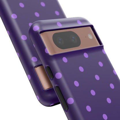 Purple Polka Dot Tough Phone Case – Cute Stylish Durable Protective Cover for Iphone, Samsung Galaxy and Pixel