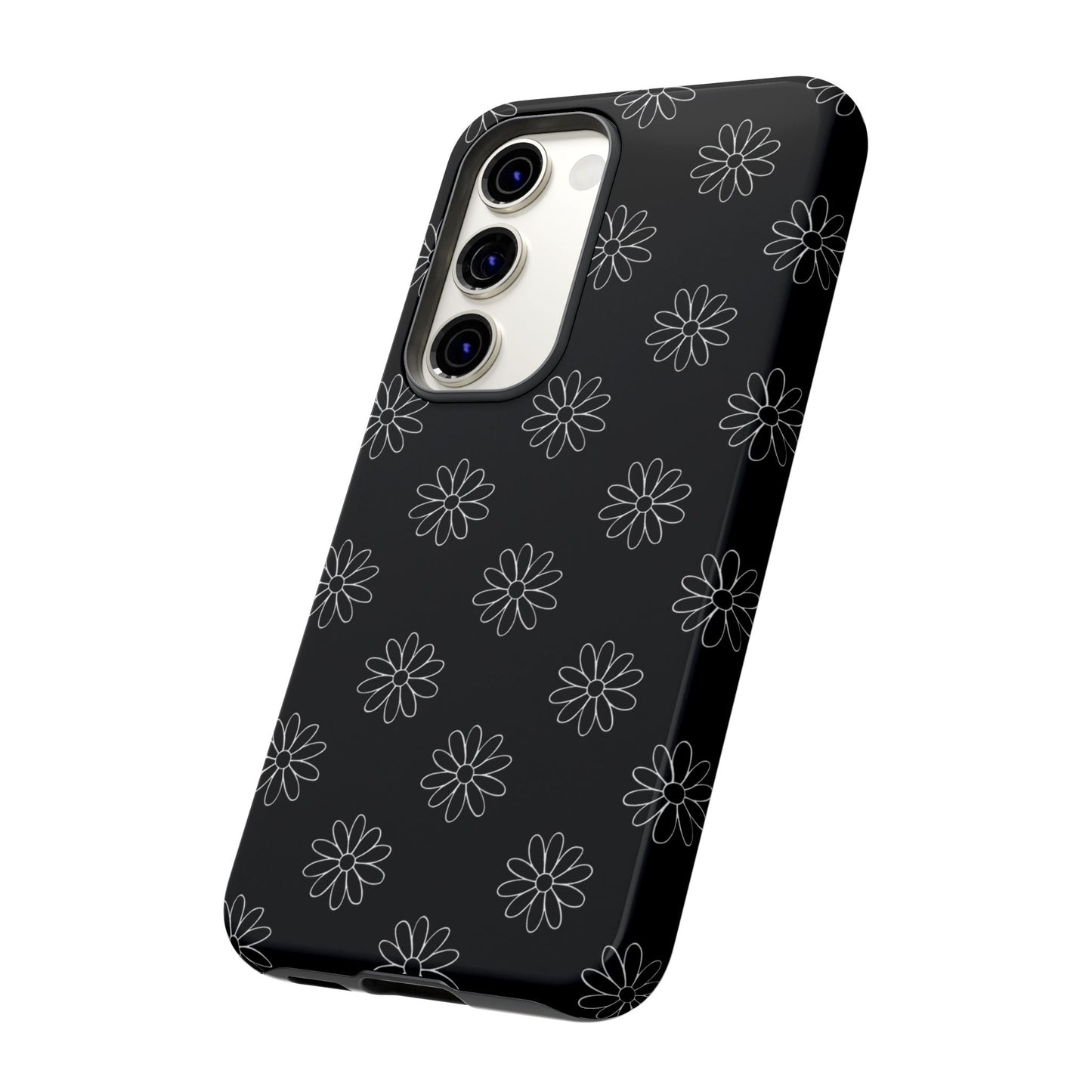 Black Daisy Floral Phone Case – Slim Protective Tough Case for Iphone, Samsung Galaxy and Pixel