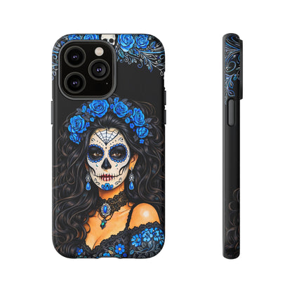 Blue Sugar Skull Woman Phone Case – Day of the Dead Aesthetic Tough Cover