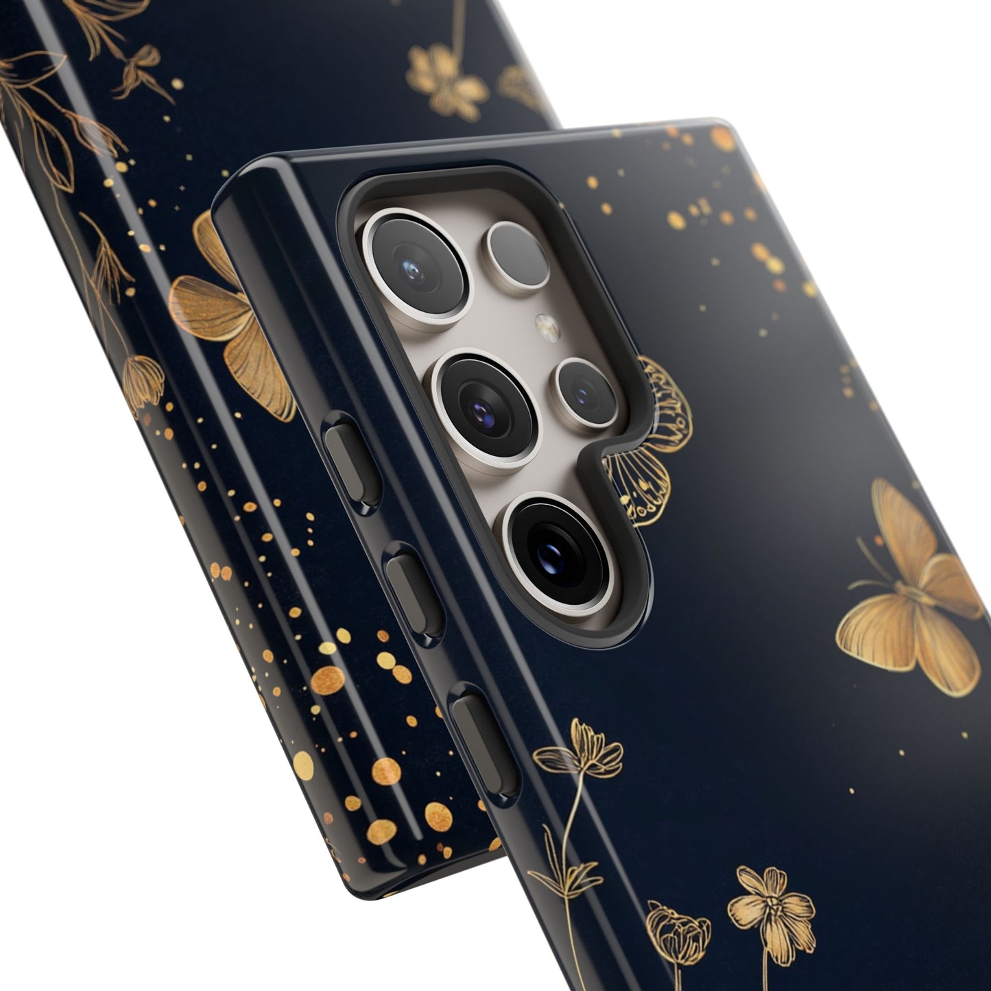 Gold Floral Butterfly Phone Case, Dark Aesthetic Botanical, Elegant Black Luxury iPhone Samsung Cover