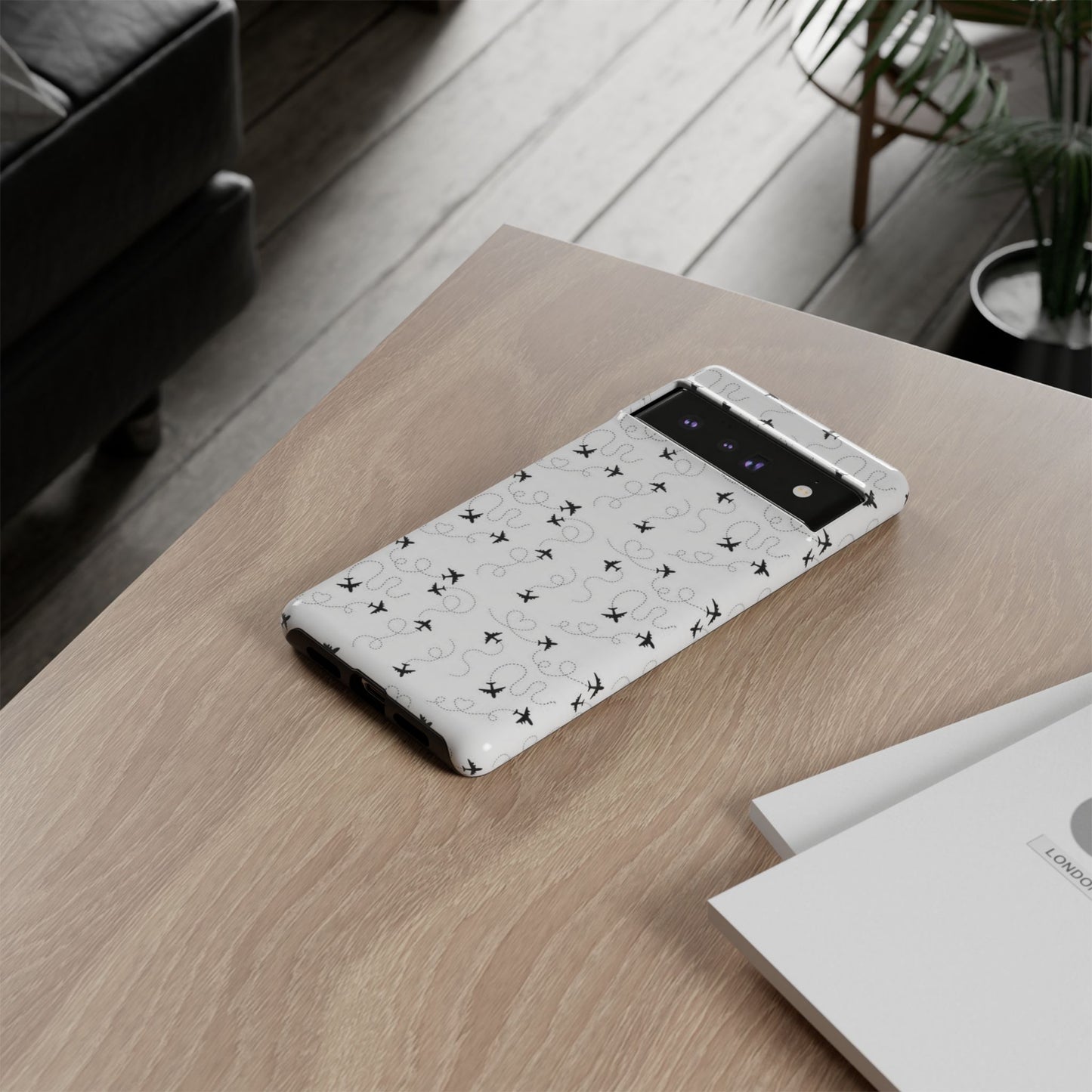 Minimal Paper Airplane Pattern Phone Case – Black White Aesthetic Tough Cover