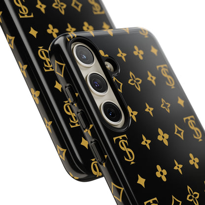 Gold Monogram Pattern Tough Phone Case | Black & Gold Luxury Design for Iphone, Samsung Galaxy and Pixel