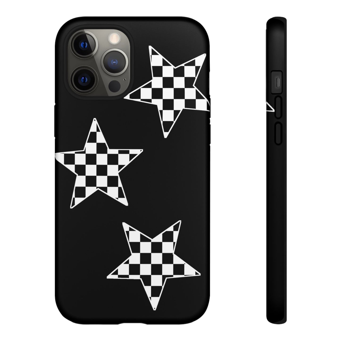 Checkered Star Tough Phone Case – Black Retro Graphic Protective Cover for Iphone, Samsung Galaxy and Pixel
