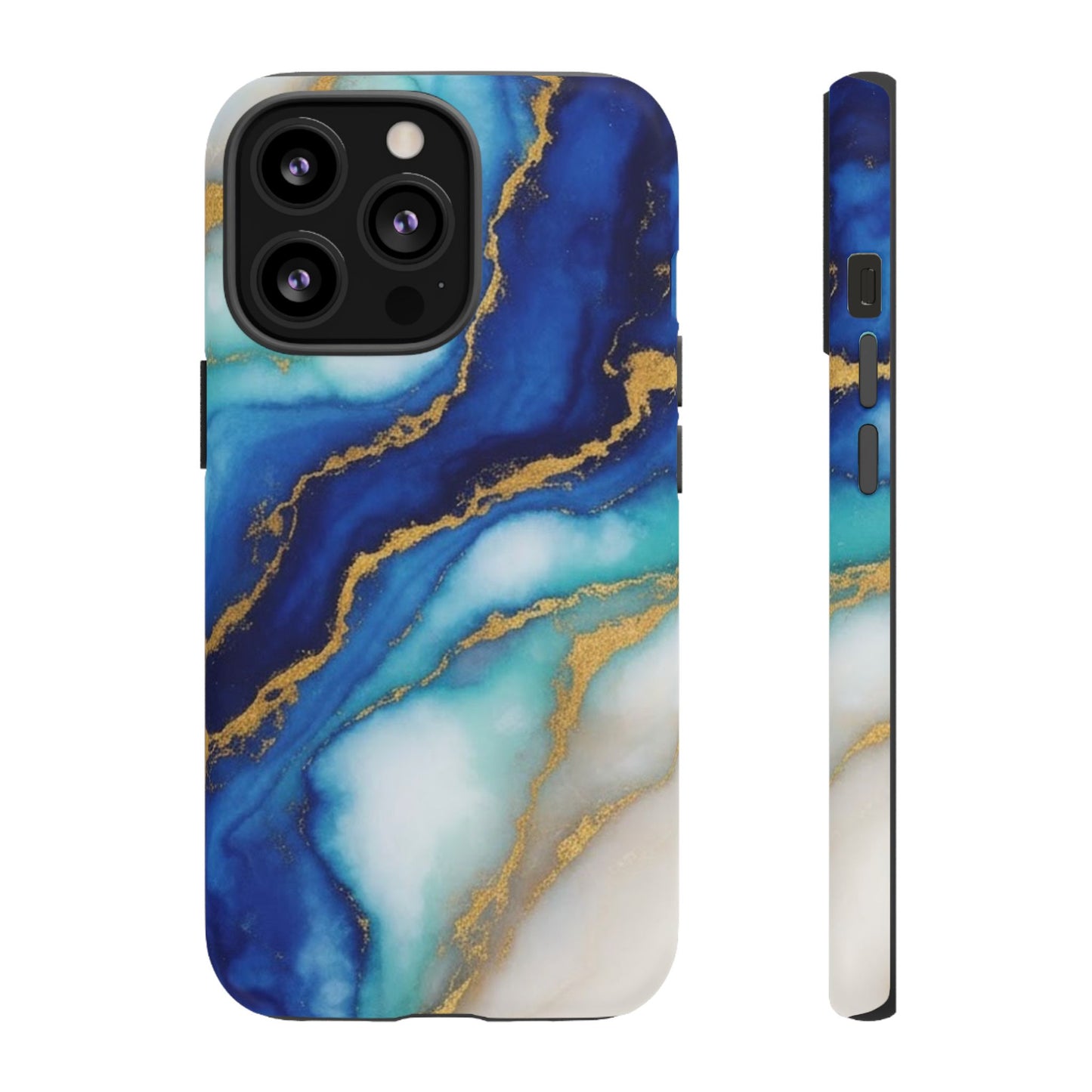 Blue & Gold Marble Phone Case – Luxury Resin Art Tough Case (iPhone, Samsung, Pixel)