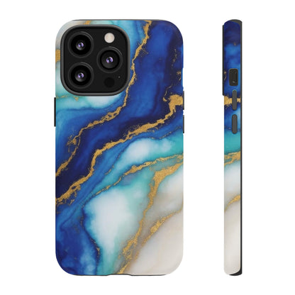 Blue & Gold Marble Phone Case – Luxury Resin Art Tough Case (iPhone, Samsung, Pixel)