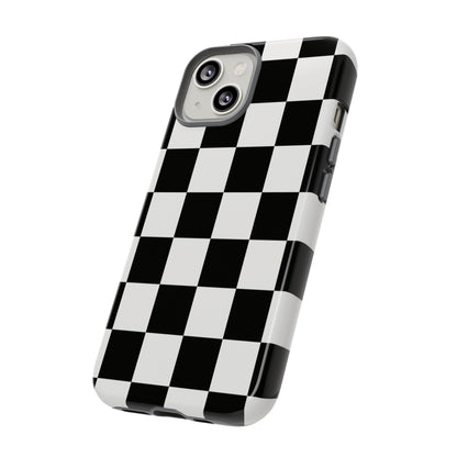 Black & White Checkerboard Phone Case – Classic Aesthetic Tough Protective Case