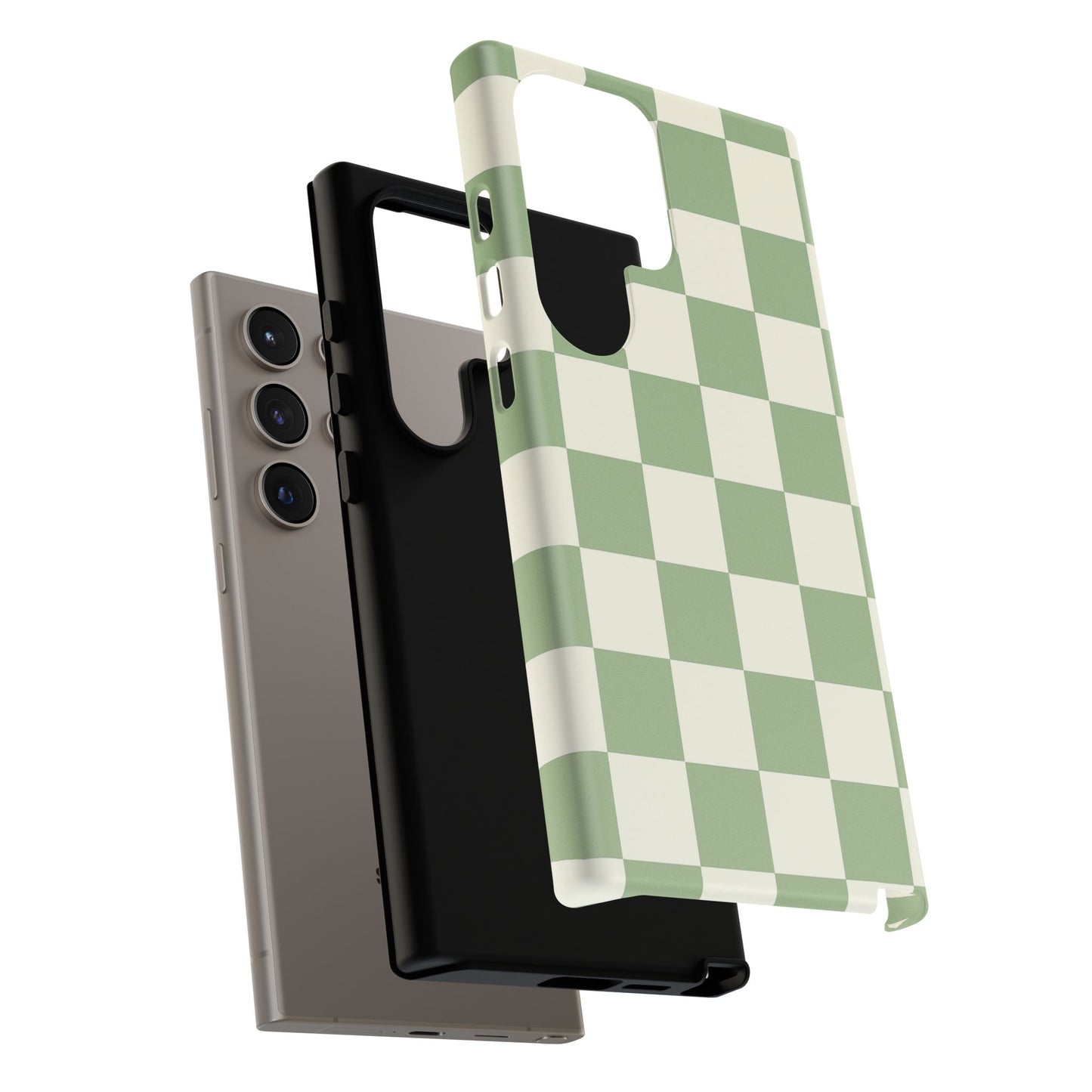 Sage Green Checkerboard Phone Case | Minimal Aesthetic Tough Case