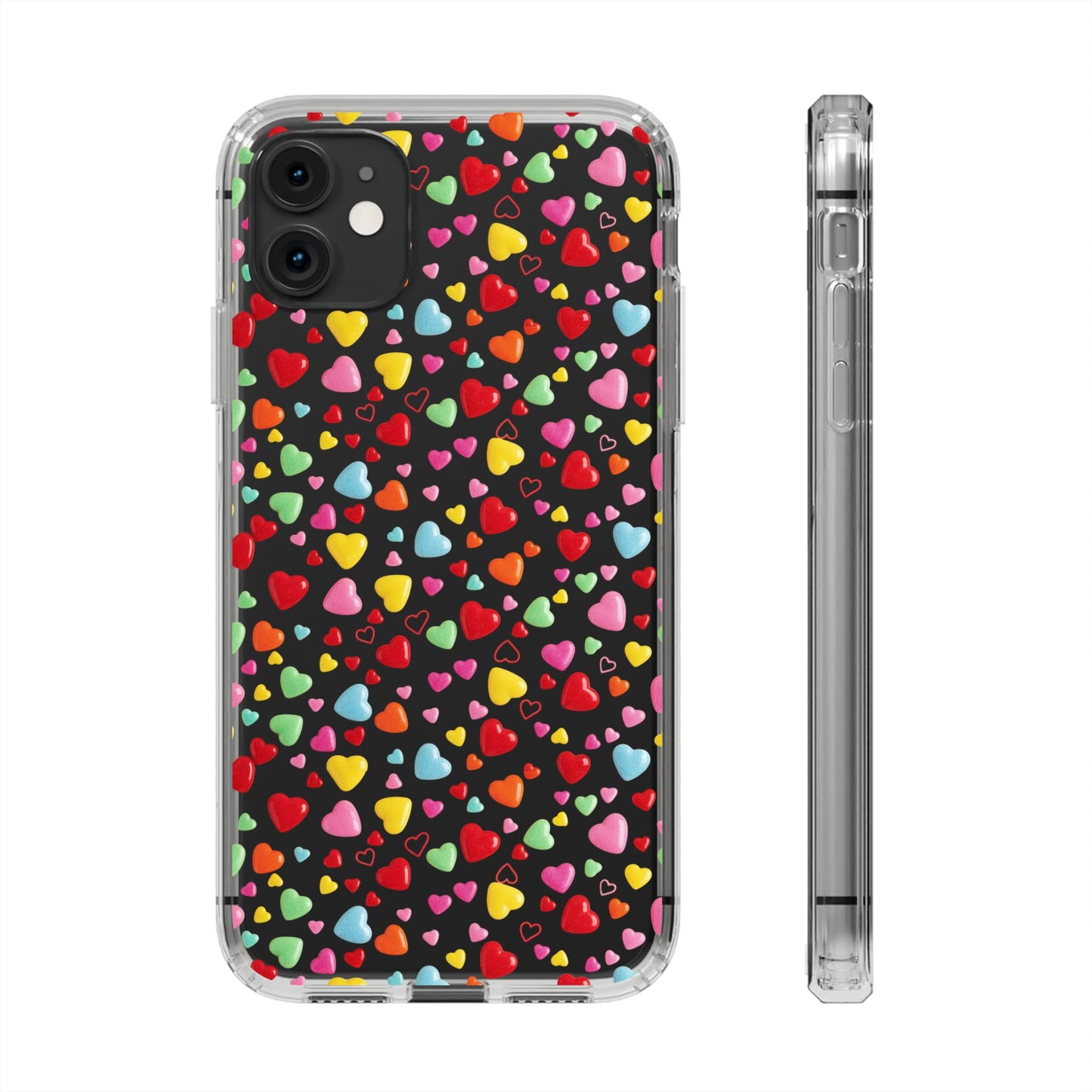 Colorful Heart Clear Phone Case | Impact-Resistant Valentine Aesthetic Case