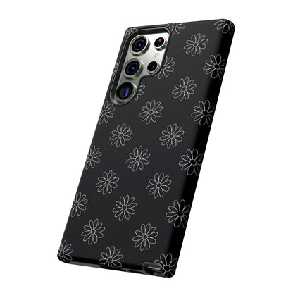 Black Daisy Floral Phone Case – Slim Protective Tough Case for Iphone, Samsung Galaxy and Pixel