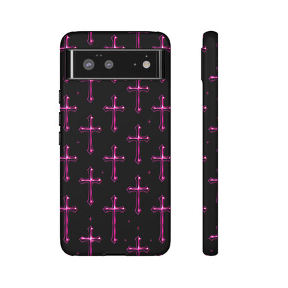 Neon Pink Cross Pattern Phone Case | Tough Protective Case for Iphone, Samsung Galaxy and Pixel