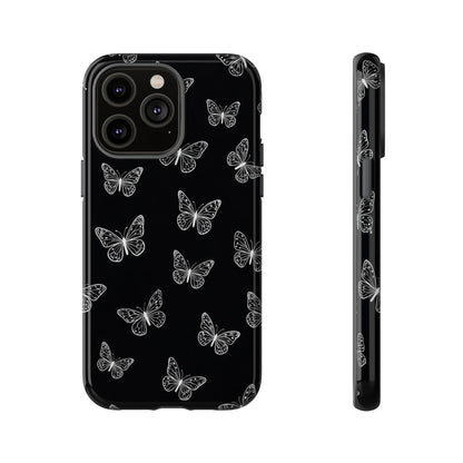 White Butterfly Pattern Phone Case – Dark Aesthetic Monochrome Tough Cover