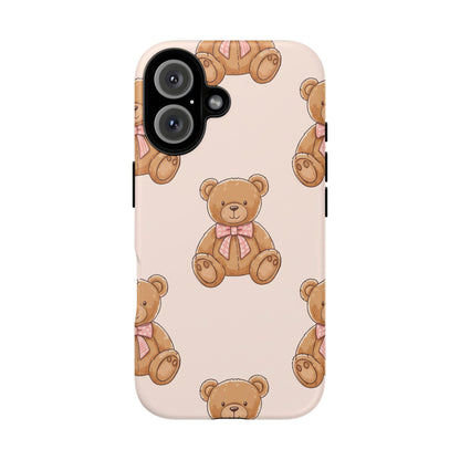 Teddy Bear Phone Case | Cute Coquette Aesthetic Pink Bear Pattern Case | Kawaii Soft Girl iPhone & Samsung Tough Protective Case