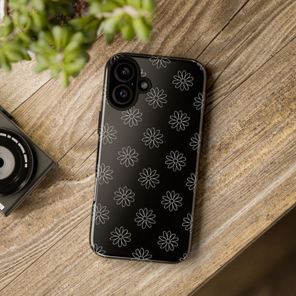 Black Daisy Floral Phone Case – Slim Protective Tough Case for Iphone, Samsung Galaxy and Pixel