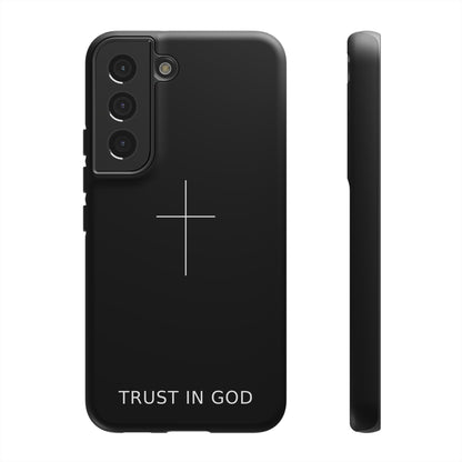Trust in God Phone Case Minimal Cross Christian Black Tough Cover
