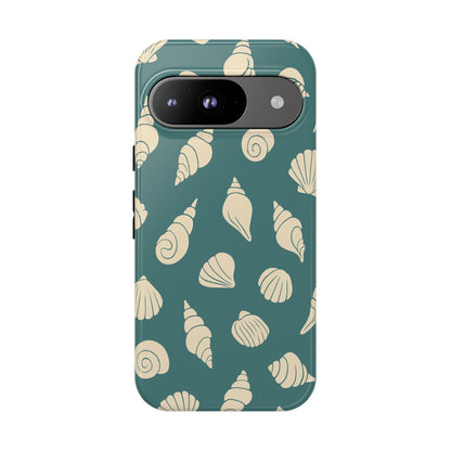 Seashell Pattern Phone Case | Teal Coastal Shells Tough Case for Iphone, Samsung Galaxy and Pixel