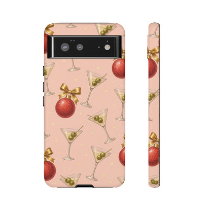 Cocktail Ornament Phone Case – Pink Martini & Cherry Pattern | Glossy or Matte for Iphone, Samsung Galaxy and Pixel
