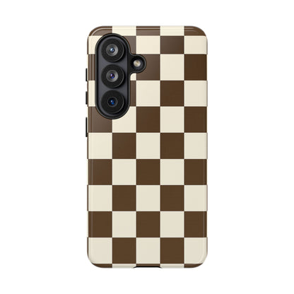 Mocha Checkerboard Phone Case | Neutral Aesthetic Checkered iPhone & Samsung Tough Case