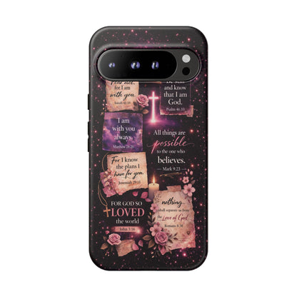 Christian Bible Verse Phone Case Pink Floral Faith Tough Protective Cover Gift