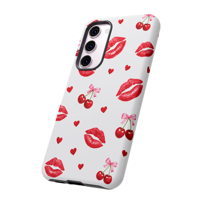 Red Lips & Cherry Phone Case – Y2K Retro Aesthetic Tough Cover