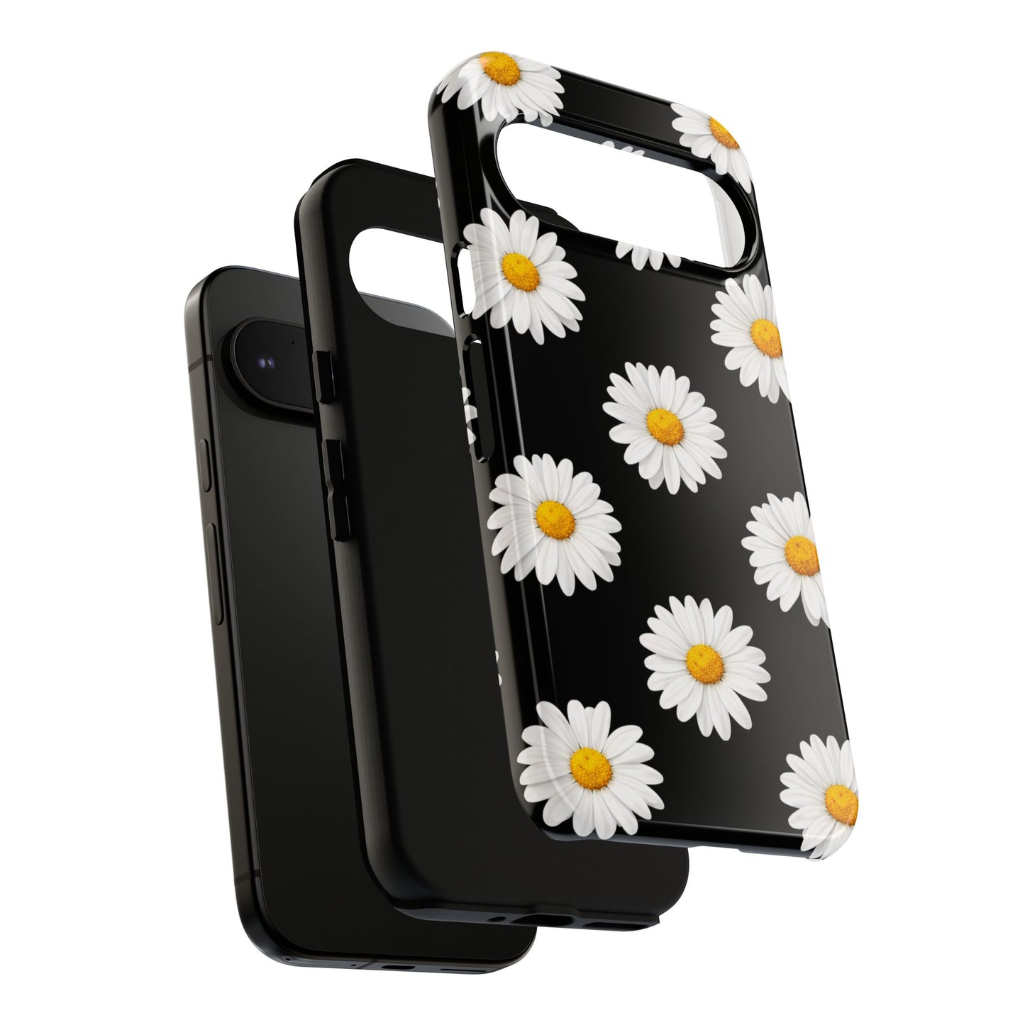 Black Daisy Floral Tough Phone Case – Cute Protective Cover for Iphone, Samsung Galaxy and Pixel