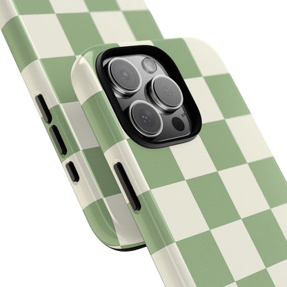 Sage Green Checkerboard Phone Case | Minimal Aesthetic Checkered iPhone & Samsung Tough Case