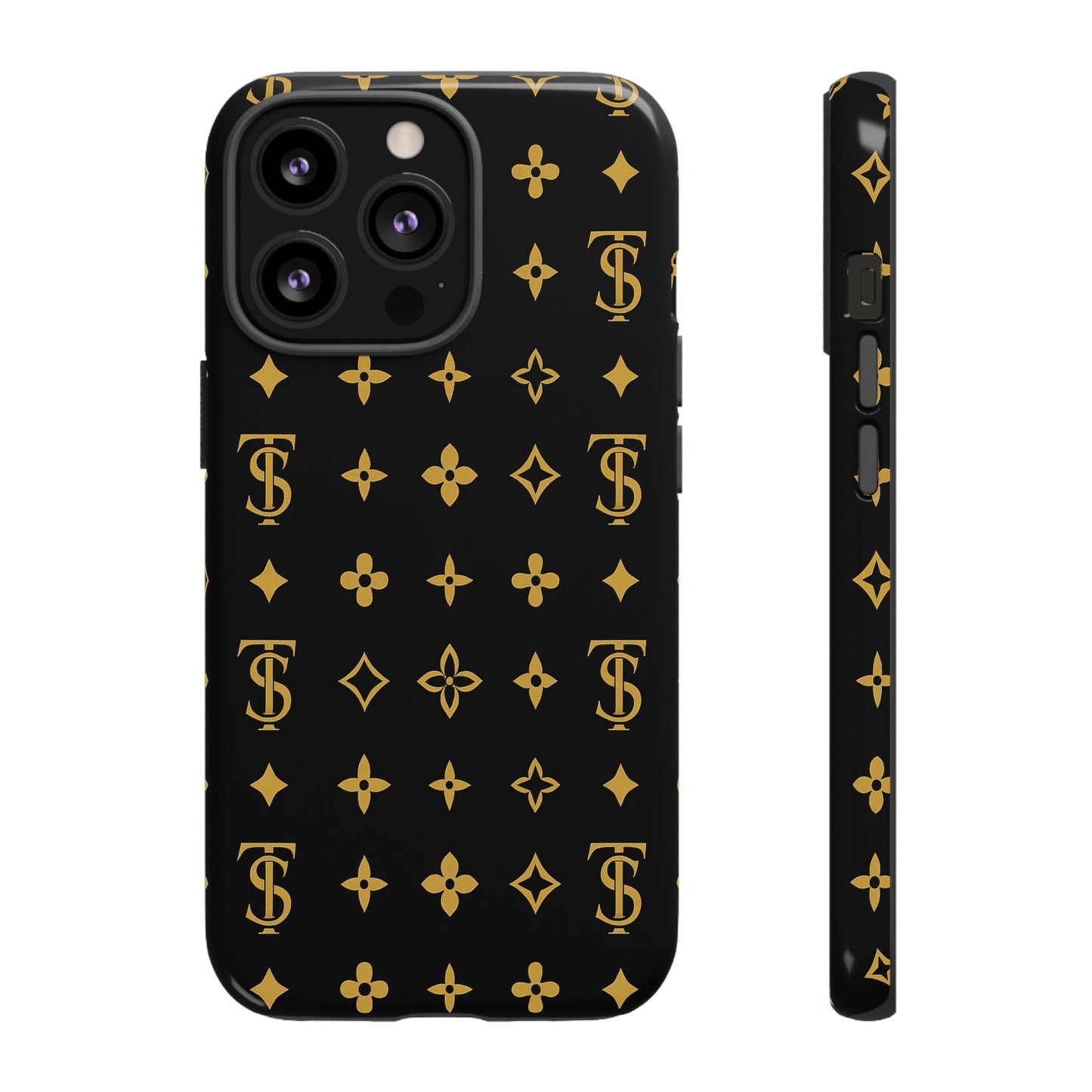 Gold Monogram Pattern Tough Phone Case | Black & Gold Luxury Design for Iphone, Samsung Galaxy and Pixel