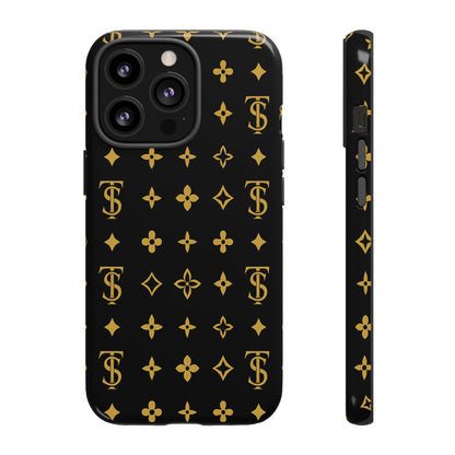 Gold Monogram Pattern Tough Phone Case | Black & Gold Luxury Design for Iphone, Samsung Galaxy and Pixel