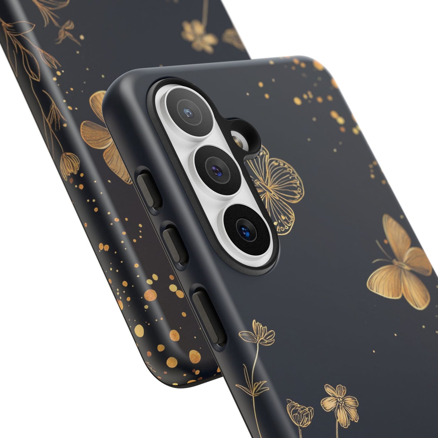 Gold Floral Butterfly Phone Case, Dark Aesthetic Botanical, Elegant Black Luxury iPhone Samsung Cover