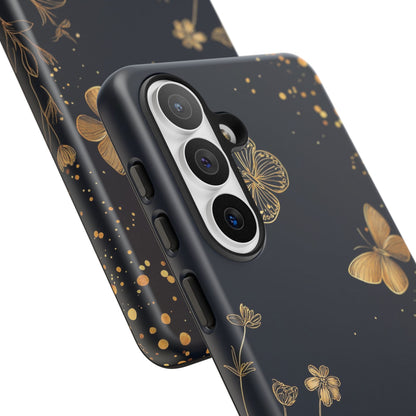 Gold Floral Butterfly Phone Case, Dark Aesthetic Botanical, Elegant Black Luxury iPhone Samsung Cover