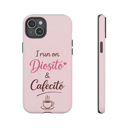 I Run on Diosito y Cafecito Phone Case, Pink Aesthetic Latina Faith Coffee Case, Girly Protective iPhone Samsung Cover