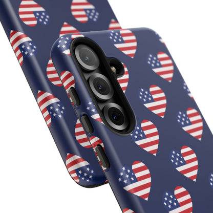 Patriotic American Flag Heart Phone Case – Tough Shockproof, USA Stars & Stripes for Iphone, Samsung Galaxy and Pixel