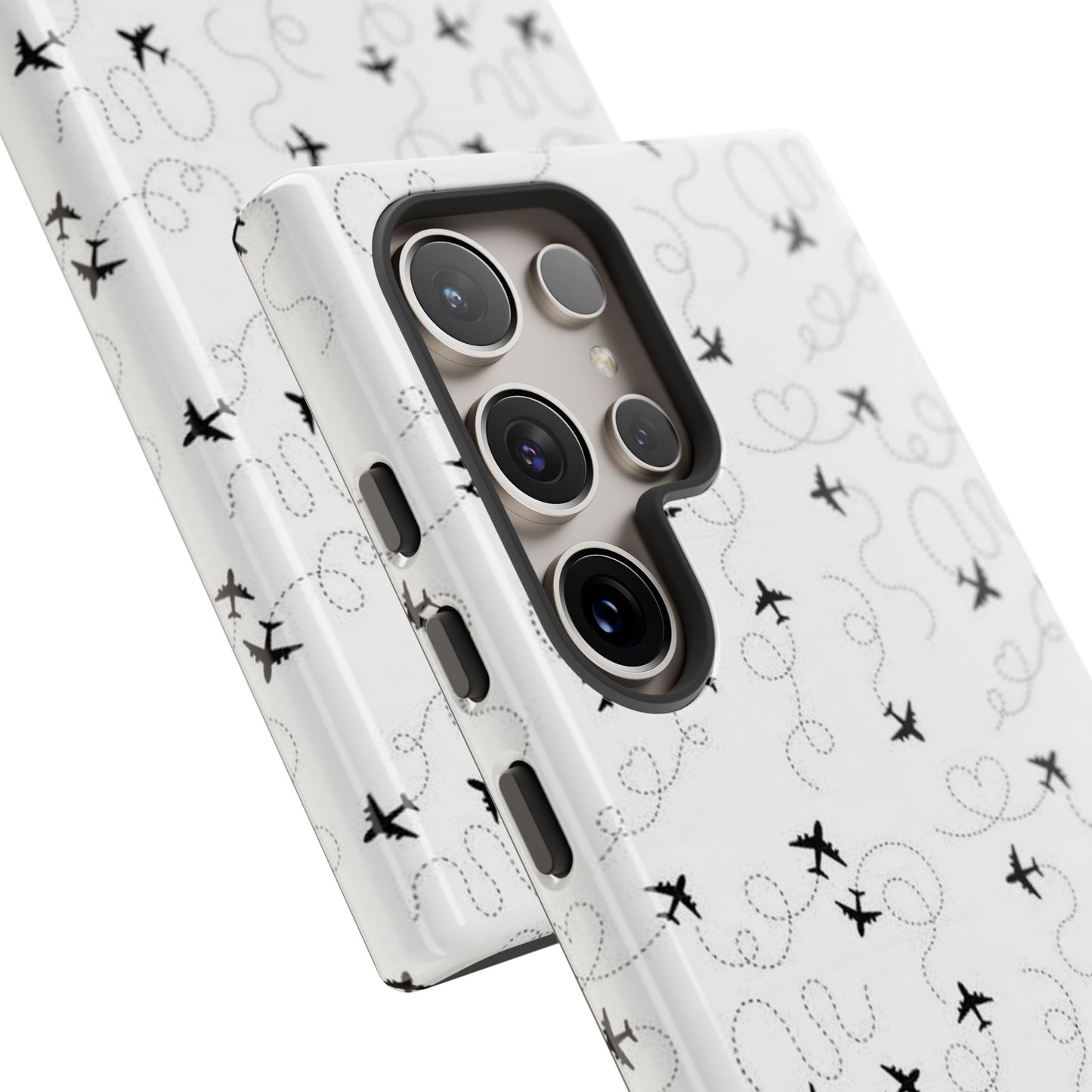 Minimal Paper Airplane Pattern Phone Case – Black White Aesthetic Tough Cover