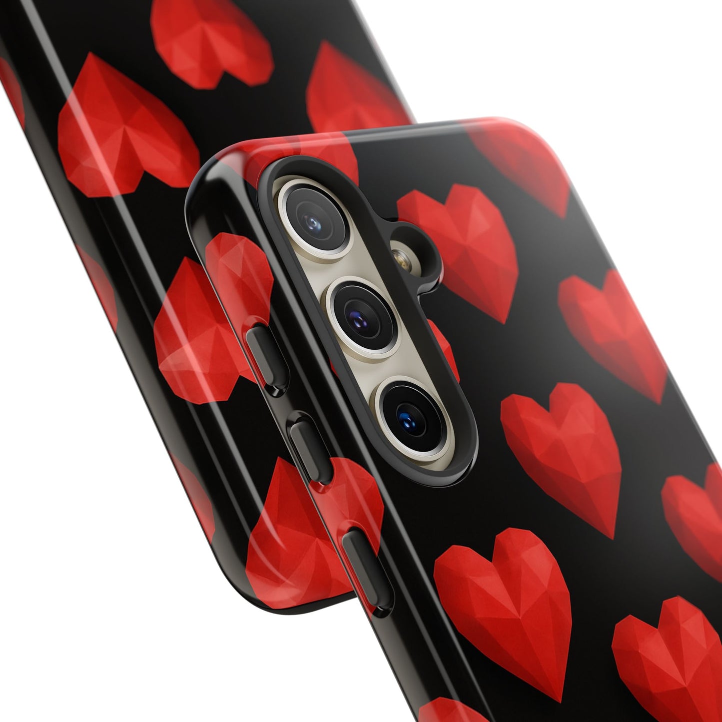 Red Heart Phone Case – Geometric Heart Pattern Tough Case (Black)