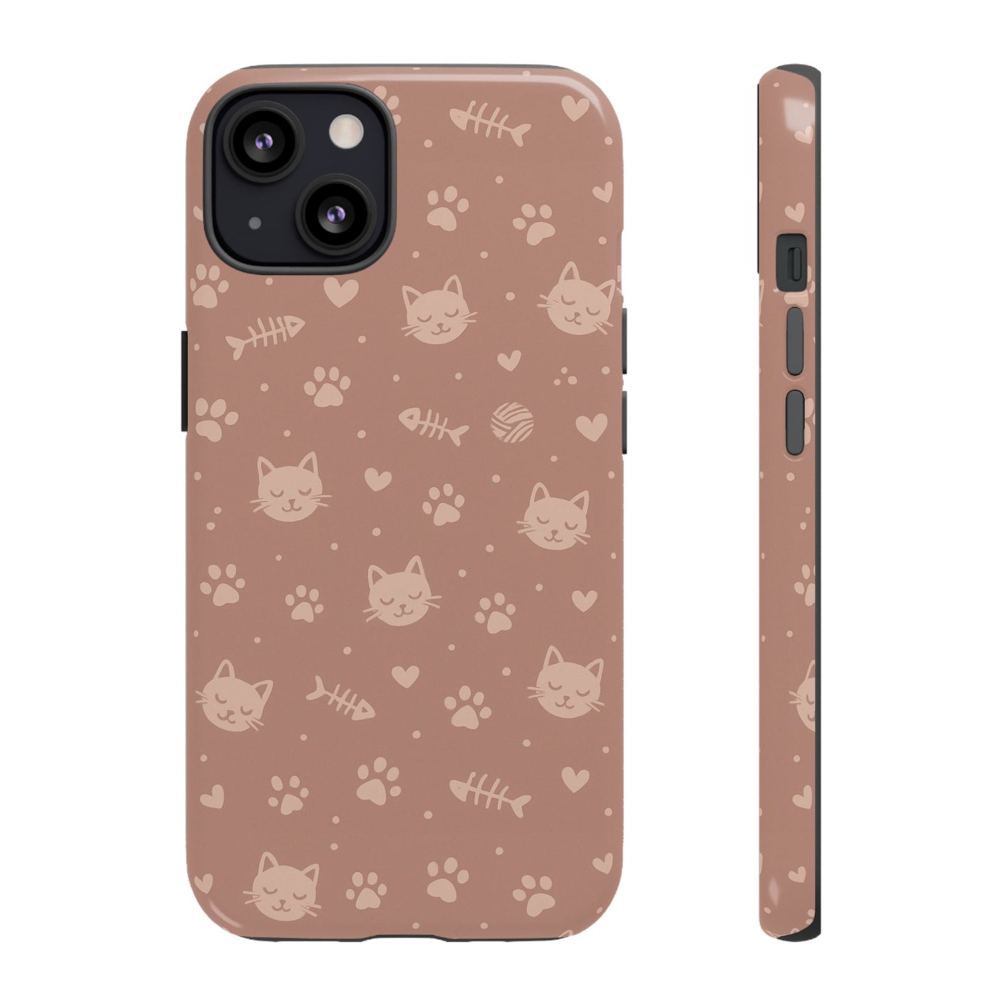 Cute Cat Pattern Phone Case | Paw Prints, Fishbone & Yarn Design Tough Case