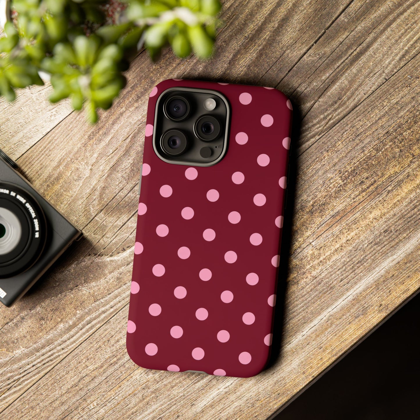 Pink Polka Dot Phone Case – Cute Aesthetic Tough Protective Phone Cover for Iphone, Samsung Galaxy and Pixel