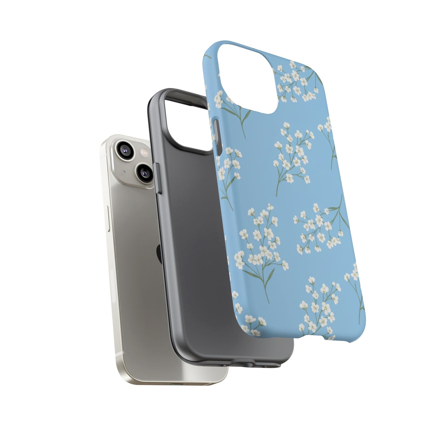 Baby’s Breath Floral Phone Case – Blue Minimal Flower Aesthetic Tough Case
